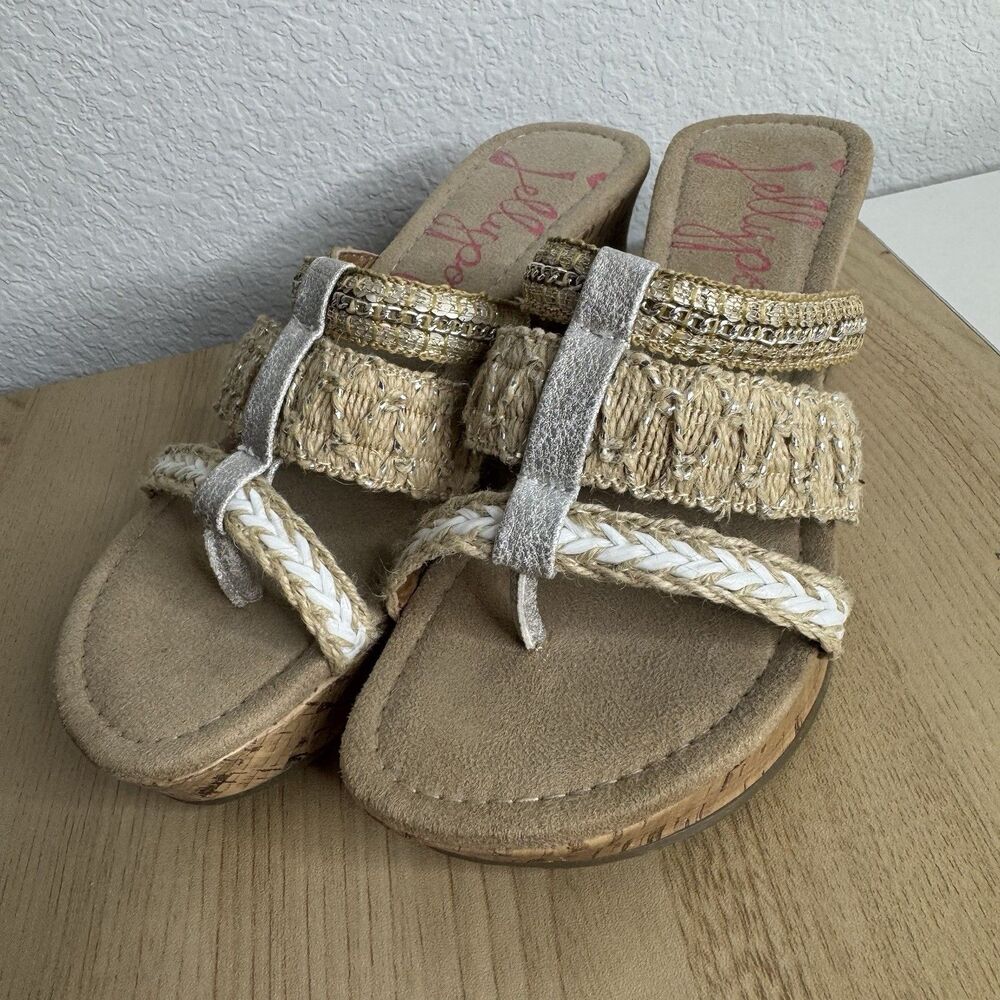 Jellypop Women’s Cream Woven Strap Memory Foam Wedge Sandals sz 6